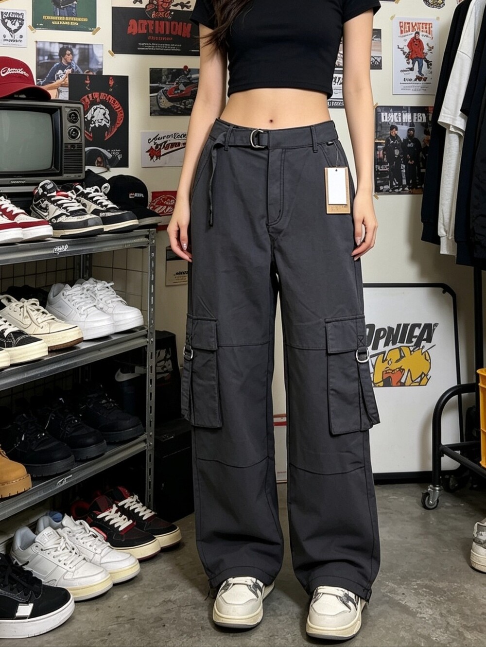 Vans Cobra Cargo Baggy Pants NWT Size 27 Black Y2K Utility Wide Leg Streetwear